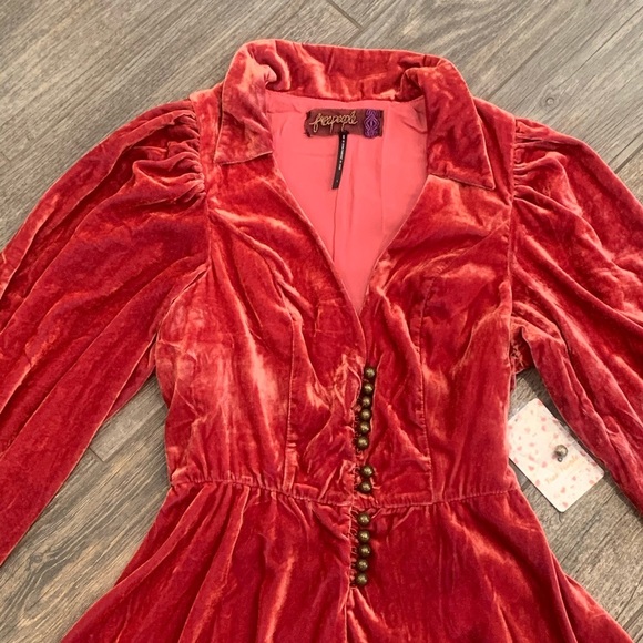 Last 1 NWT $200 Free People One Carnaby Velvet Romper Shorts Size 0 Red Deep V - Picture 9 of 15